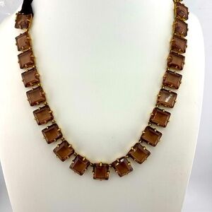J. Crew Gold Toned Smoky Rhinestone Brown Tie Closer Necklace